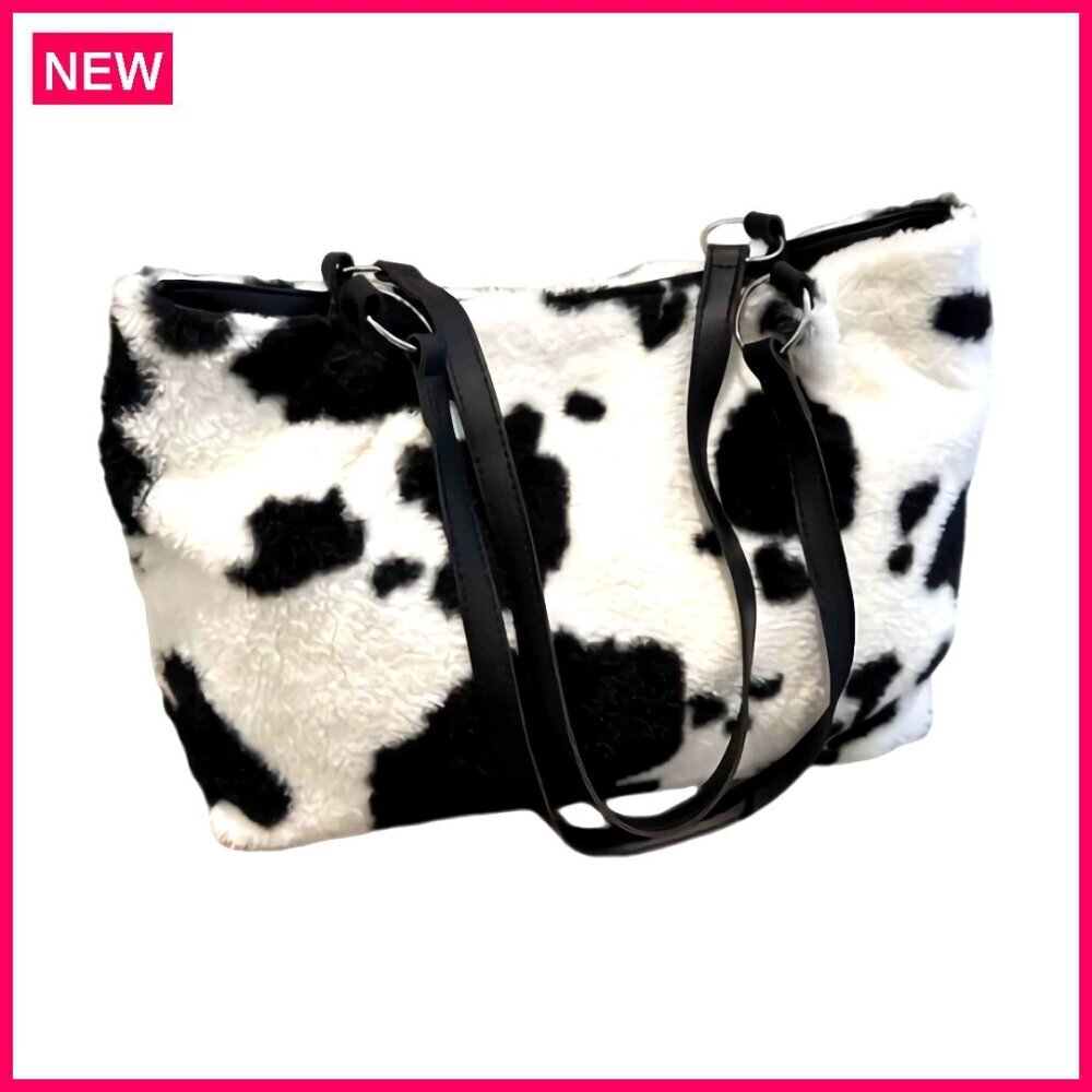 Large Faux Fur Shoulder Tote Bag, Plush Winter Handbag, Spacious Tote
